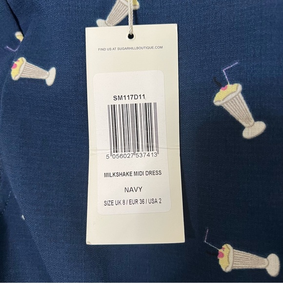 NWT ModCloth Sugarhill Boutique Milkshake Print Dress Size 2 Navy Blue - Picture 5 of 10
